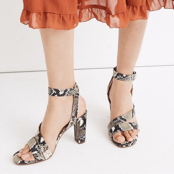 Madewell‎ The Liv Sandal Snake Embossed Leather Block Heel Strappy - Picture 1 of 9